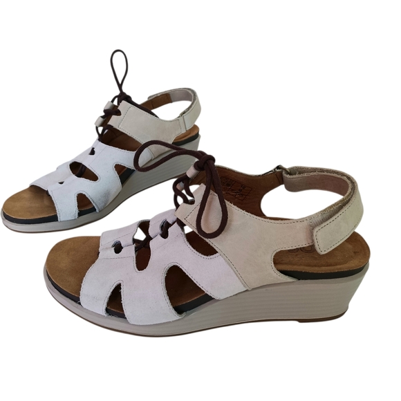 SAS Sedona Lace-Up Wedge Sandals Women's Size 10 M Grey/Driftwood Support Arch